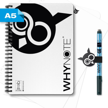 WHYNOTE® A5 BLANC - Bloc-Notes pages blanches / Réutilisable à l'infini