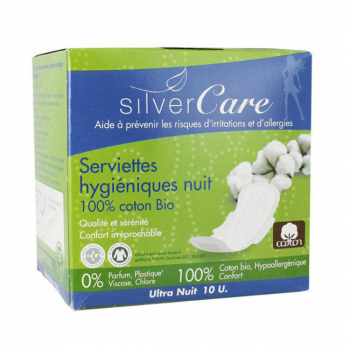 Serviettes Hygiéniques Nuit 100% Coton Bio - 10 par boîte