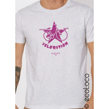 T-shirt bio VELORUTION imprimé en France artisan pour transport doux à vélo  vêtement vegan