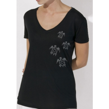 T-shirt bio modal TORTUES MAORIS imprimé en France artisan mode éthique équitable vegan