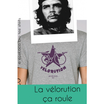 T-shirt bio VELORUTION imprimé en France artisan pour transport écologique velo vêtement fairwear