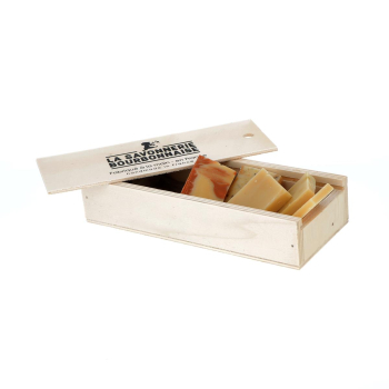 Coffret "Douceurs d'Ânesse" - 5 recettes de savon de 35 g dans un plumier bois