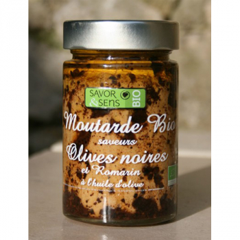 Moutarde Bio aux olives noires et romarin 190 gr