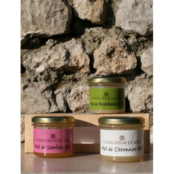 Coffret découverte miels Bio - Rhododendron/Citronnier/Sainfoin