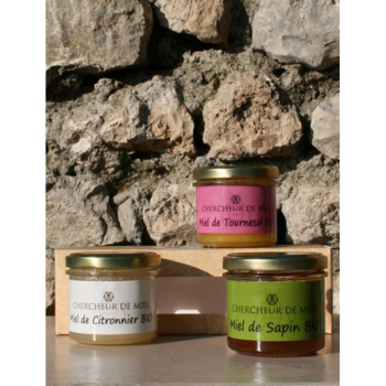 Coffret découverte miels Bio - Citronnier/Tournesol/Sapin