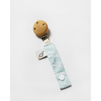 Attache sucette bleu ciel & bois naturel 100 % BIO