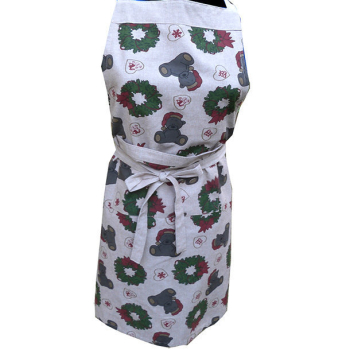 TABLIER 70x95 cm ( 70x95 cm )- coton bio - fond Taupe-Imprimé de Noël