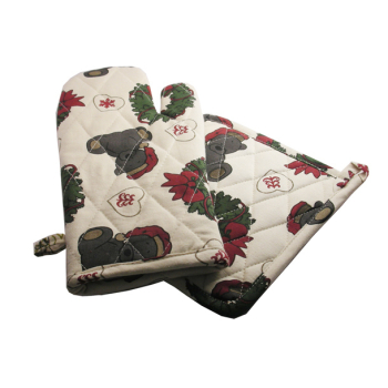 Lot Gant et Manique - coton biologique- Imprimé de Noël - Fond beige