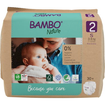 T2 Bambo Nature, 30 couches taille 2, couche écologique bébé 3 à 6 kg