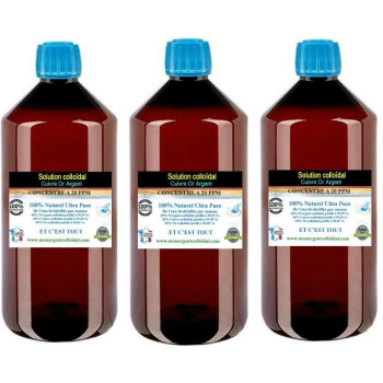 Solution Cuivre Or Argent Colloïdal A 20 PPM 3 Litres