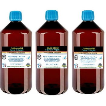 Solution Cuivre Or Argent Colloïdal A 50 PPM 3 Litres