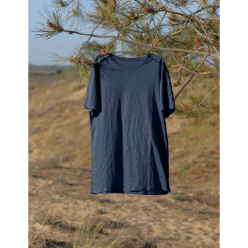 T-shirt homme manches courtes et col rond, 100% jersey de lin, bleu velouté