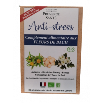 Anti Stress Bio, plantes et Fleurs de Bach- 20 ampoules-Elixir&Co