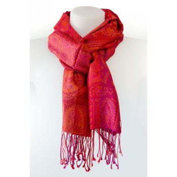 Écharpe en soie - Orange, parme et fushia