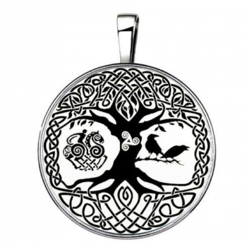 Pendentif arbre de vie avec corbeau et chevalier 15 en 1 argenté