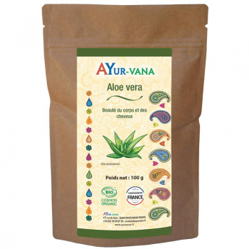 Sachet de 100 grammes d'Aloe Vera certifié bio de la marque AYur-vana