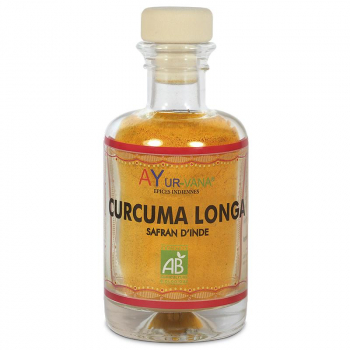 flacon en verre de 50g de curcuma longa bio de la marque ayurvana