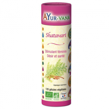 Pilulier de 120 gélules de shatavari bio de la marque ayurvana