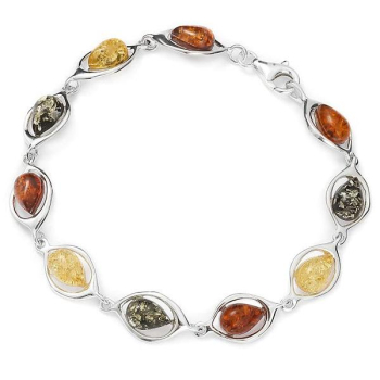  Élégant bracelet multicolore en ambre et argen