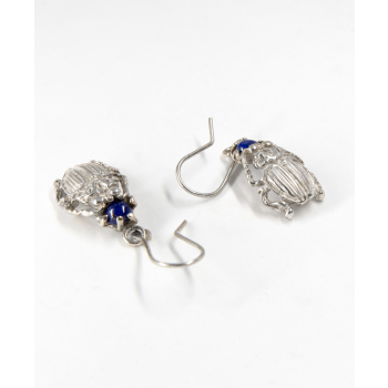 Boucles d'oreilles scarabée et pierre Lapis Lazuli argent massif