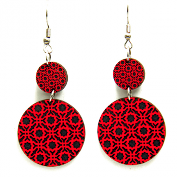 Boucles d'oreilles en bois de liège "Alhambra Créole" Rouge & Noir
