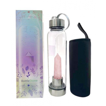 Bouteille avec cristaux quartz rose