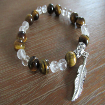 Bracelet en cristal de roche et oeil du tigre
