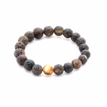 Bracelet ambre noir rond non poli