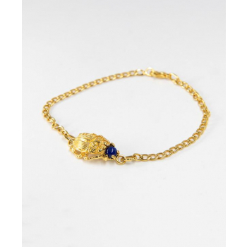 Bracelet chaîne scarabée et pierre Lapis Lazuli plaqué or 