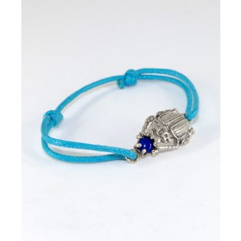 Bracelet cordon adaptable le scarabée et pierre Lapis Lazuli argent massif