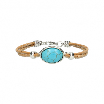 Bracelet artisanal en liège "Perle Ovale" Turquoise