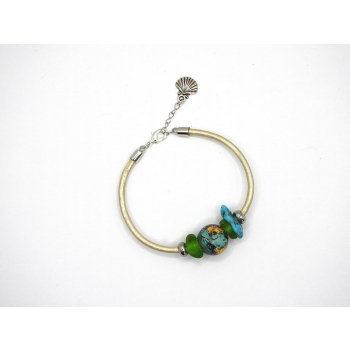 Bracelet orgonite sphère turquoise Océan coquille