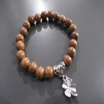 Bracelet bois méditation 21 perles "trèfle"