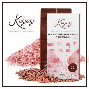 Chocolat Noir BIO 70% au Sel de Maras et Éclats de cacao Kuyay 70g