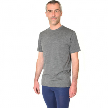 T-shirt homme manches courtes col O gris en pure laine mérinos coolman