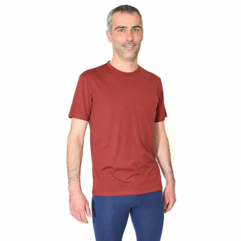 T-shirt homme manches courtes col O rouge brique en pure laine mérinos coolman