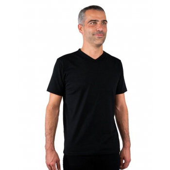 T-shirt Homme manches courtes col V NOIR en pure laine mérinos COOLMAN