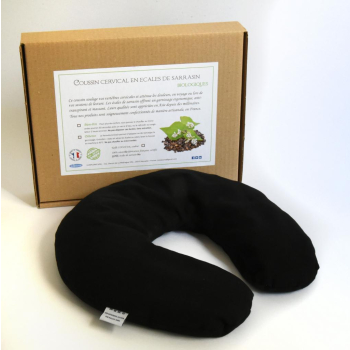 LUXIPLUME - Coussin cervical biologique "Bien-Etre", ergonomique et chauffant en écales de sarrasin BIO et tissu GOTS