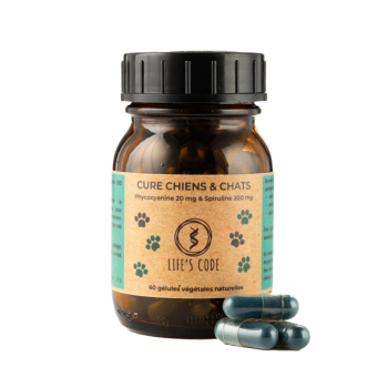 Cure chiens et chats - 200 mg Spiruline + 20 mg Phycocyanine - 60 gélules végétales