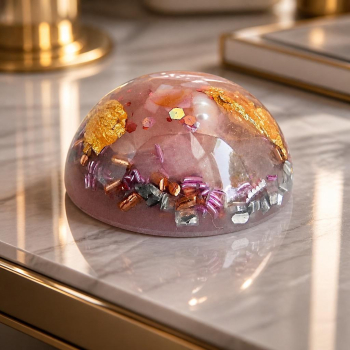 Orgonite demi sphère quartz rose façon opaline