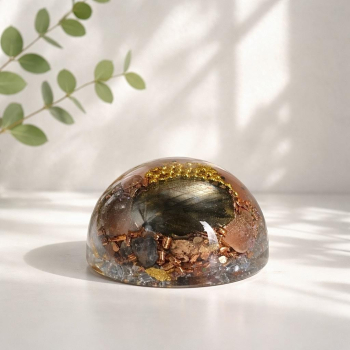 Orgonite demi sphère labradorite et quartz rose