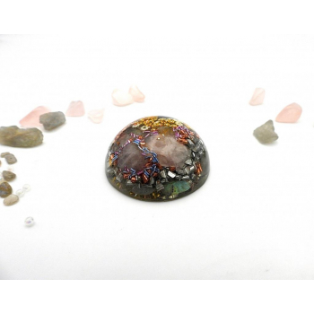Orgonite demi sphère labradorite et quartz rose petite