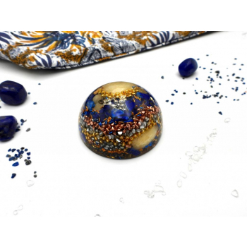 Demi sphère orgonite calcite orange et lapis lazuli moyen modèle