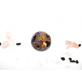 Demi sphère orgonite shungite et quartz rose petit modèle