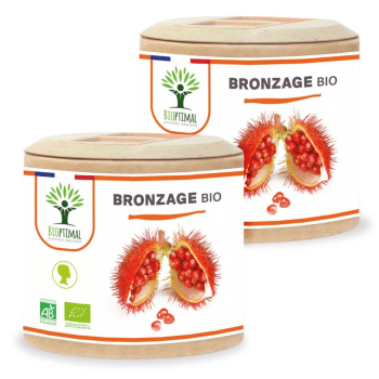 Bronzage Bio - Complément alimentaire - 100% Poudre Urucum - Fabriqué en France - Certifié Ecocert - 2X60 gélules