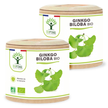Ginkgo Biloba Bio - Complément alimentaire - Mémoire Concentration Circulation - Fabriqué en France - Certifié écocert - 2X60 gélules
