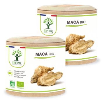Maca Bio - Complément alimentaire - Énergie Aphrodisiaque - Poudre Maca Origine Pérou - Conditionné en France - Vegan - Certifié écocert -2X60 gélules