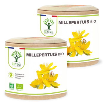 Millepertuis Bio - Complément alimentaire - Sommeil Relaxation - Fabriqué en France - Capsules Vegan - Certifié écocert - 2X60 gélules