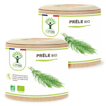Prêle Bio - Complément alimentaire - Articulation Cheveux Peau - Fabriqué en France - Vegan - Certifié écocert - 2X60 gélules
