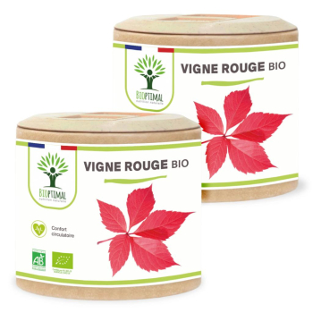 Vigne rouge Bio - Complément alimentaire - Jambes lourdes Circulation sanguine - Fabriqué en France - Certifié écocert - 2X60 gélules
